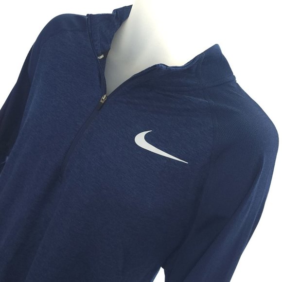 NIKE Dri Fit Mens XL 1/4 Zip Loose Running L/S Shirt Dark Blue Reflective Stripe - Picture 3 of 8